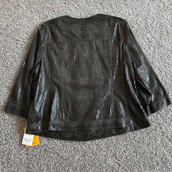 Ruby Rd. Womens Sz 16 W Black Croc-Embossed Button-Down Jacket 3/4 Sleeves - Picture 7 of 11
